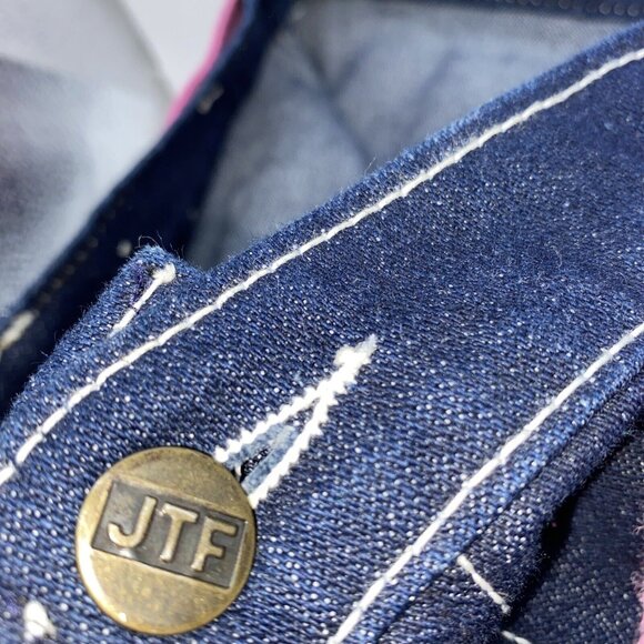 Vintage JTF Women’s Dark Jeans Pink Belt Embroidery Logo High Waisted Size 38 - Picture 6 of 16